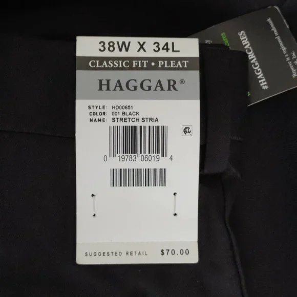 Haggar Premium Comfort 4 Way Stretch Classic Pleated Dress Pants 37 x 34
